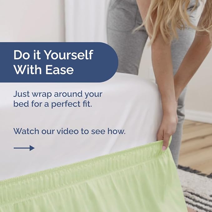 Wrap Around Dust Ruffle Bed Skirt - Light Sage - for King Size Beds w/ 15 Inch Drop - Easy Fit Elastic Strap - Adjustable Pleated Bedskirt w/Brushed Fabric - Wrinkle Free, Women, Men, Kids & Teens