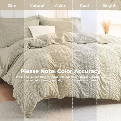 HYMOKEGE Light Linen Twin XL Comforter Set Seersucker 5 Pieces, All Season Luxury Bed in a Bag for Bedroom, Bedding Set with Comforter, Sheets, Pillowcase & Sham