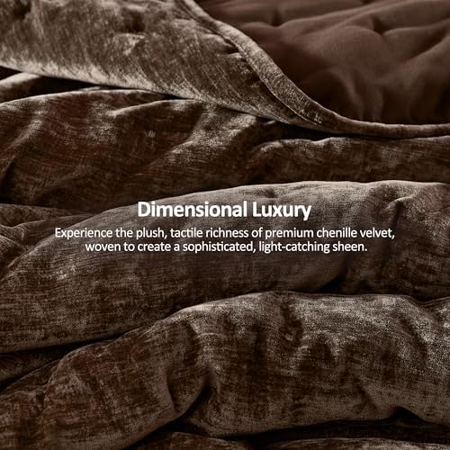 WDCOZY Cloud Soft King Size Quilt Set, Chocolate Brown Chenille Velvet