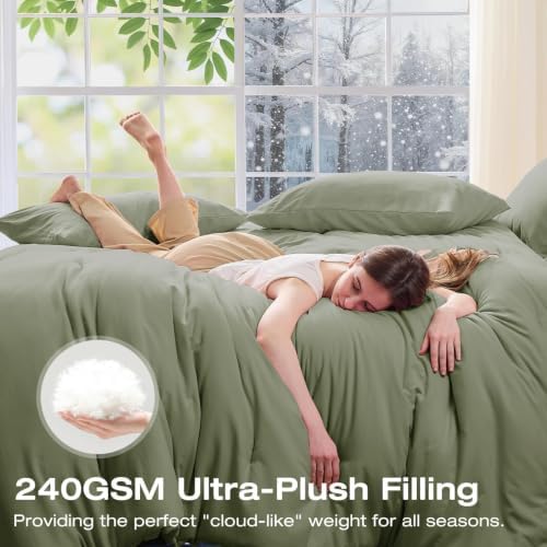 Sasttie Queen Comforter Set 7-Piece Sage Green, Pre-Washed Bed in a Bag