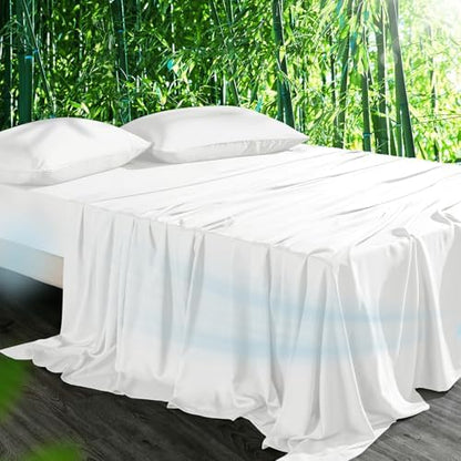 Cooling Sheets Set King Size, Viscose Derived from Bamboo for Hot Sleepers | Deep Pocket Up to 16 Inch | Silky Soft & Breathable Bedding - 4PC (King, White)