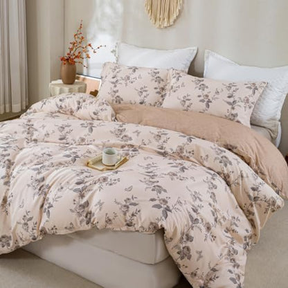 OAITE Twin Duvet Cover Set 3pcs 100% Cotton Vintage Dusty Pink Floral