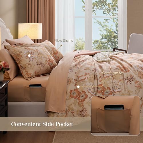 BLOOMHAVEN Oversized King Comforter Sets-7 Pieces Floral Bed in a Bag