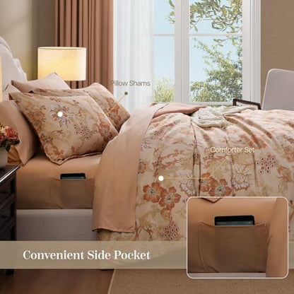 BLOOMHAVEN Oversized Queen Comforter Set-7 Pieces Floral Bed in a Bag