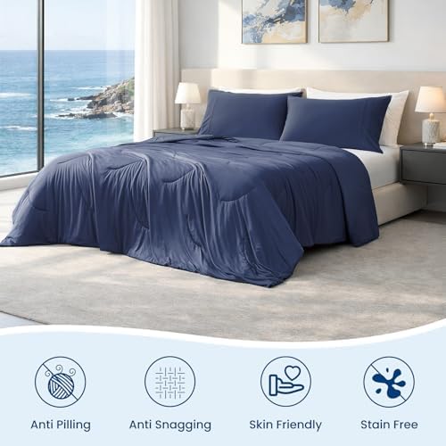 Cozy Bliss Cooling Comforter King Size, Reversible Lightweight Cooling Blankets for Hot Sleepers and Night Sweats, Q-Max>0.45 Soft Breathable Silky Smooth Summer Comforter, Dark Blue, 106"x90"