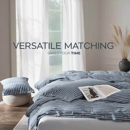 JELLYMONI 100% Washed Cotton Striped Duvet Cover Set Queen, Linen-Like
