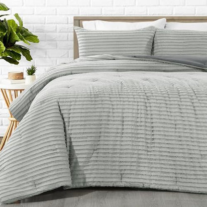 HOMBYS Oversized King Boho Comforter Set 120x120, Grey Black Tufted Jacquard Geometry Bedding Comforter for King Bed, Shabby Chic Bed Sets with 2 Matching Pillow Cases