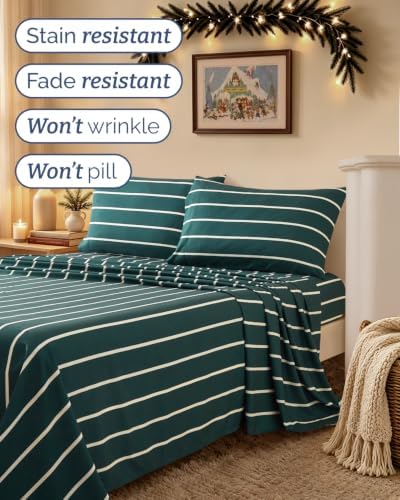Christmas Sheet Set, Pine Stripe, Holiday Xmas Bedding Set - Full Size