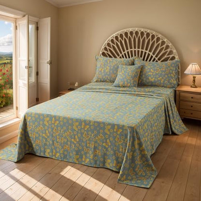FADFAY Butterfly Sheets Set King Vintage Yellow Grey Floral Bedding Shabby Farmhouse Bedding Super Soft Washed Double -Layer Muslin Sheets 100% Cotton Deep Pocket Fitted Sheet 4Pcs, King Size