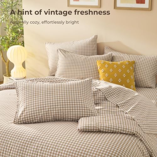 Litanika King Size Comforter Set 7 Pieces Earthy Tan Gingham
