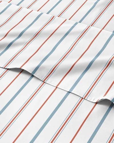 Full 4 Piece Striped Sheet Set - Breathable & Cooling - Red Blue Stripe