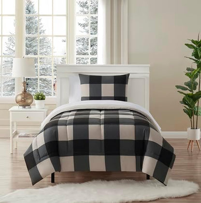Twin XL Comforter Set with Sheets - 5-Piece Bedding Collection - 1 Comforter, 1 Fitted Sheet, 1 Flat, 2 Pillowcases - Deep Pocket - Soft & Premium Quality - Ideal for All Season, Buffalo Black/Gray