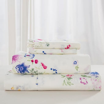 DAUAOTO Cotton Sheets Set Twin XL Printed Bedding Sets, Up to 14" Deep Mattress, Farmhouse Bloom Floral Pattern Bedlinen for Twin Extra Long Bed