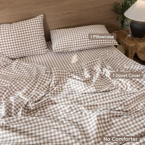 MooMee Gingham Duvet Cover Set 100% Washed Cotton Linen Like
