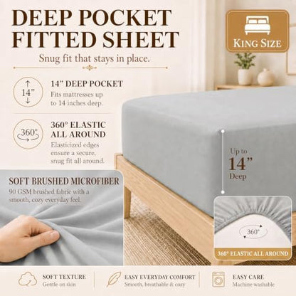 CozyLux King Size Comforter Set Light Grey- 7 Pieces Bed in a Bag