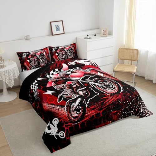 Feelyou Dirt Bike Comforter Set for Kids Boys Girls King Size