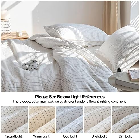 Simple&Opulence 100% Linen Duvet Cover Set 3pcs Yarn Dyed Vertical Pinstripe Ticking Pattern Natural French Washed Flax Breathable Farmhouse Bedding - Grey Stripe, King Size