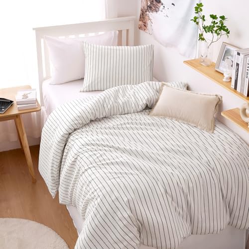 Wake In Cloud Striped Cotton Duvet Cover Set, White, Twin/Twin XL