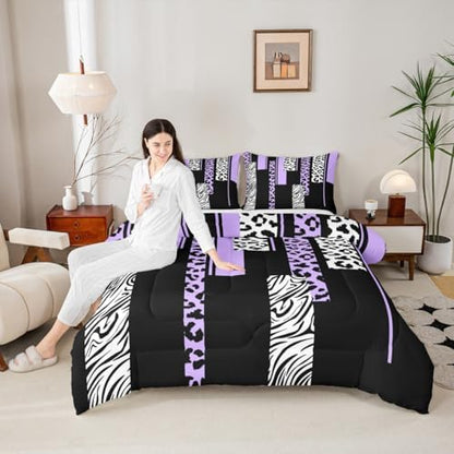 Feelyou Animal Print Leopard Zebra Comforter Set Twin Size Kids Boys