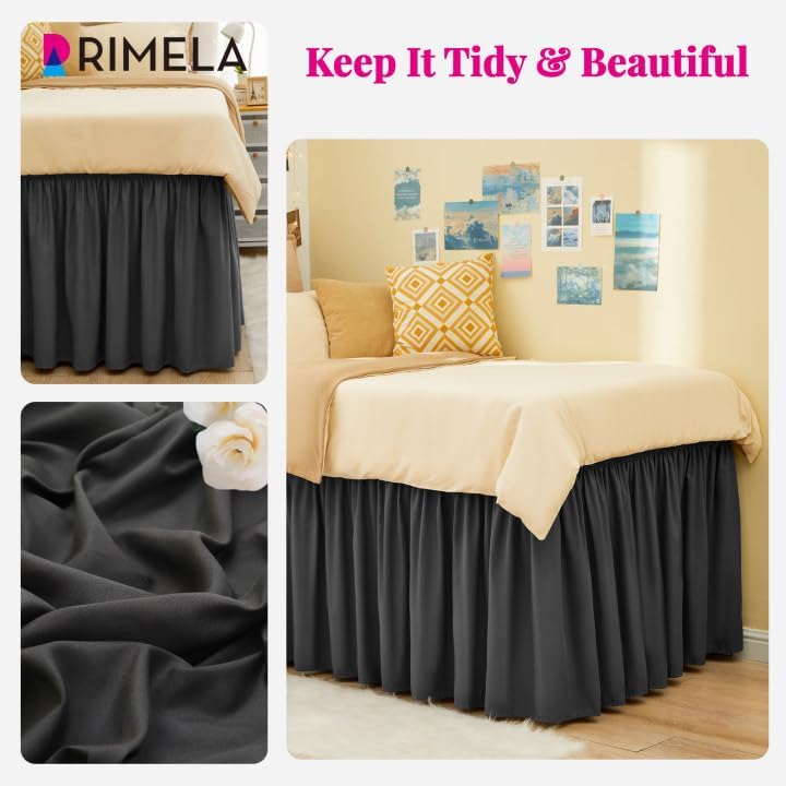 Dorm Room Bed Skirt Twin XL 25" Drop, College Split Corner Bedskirt, Grey