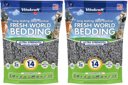 Vitakraft Fresh World Small Animal Bedding - Ultra Strength - Pet Bedding for Litter Boxes and Cages (16 L),Gray, 975 cu in (Pack of 2)