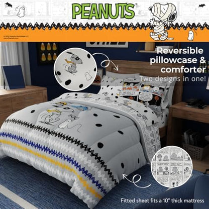 Peanuts Halloween Full Bed Set – Super Soft & Cozy 5 Piece Reversible Comforter and Sheet Set Featuring Snoopy & Charlie Brown, (Official Peanuts Product) by Franco