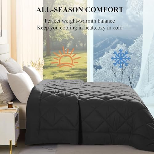 120x128 Oversized King Comforter, Extra Large King Size Comforter Oversized, All Season Soft Lightweight Quilt Down Alternative Duvet Insert with 8 Corner Tabs(120x128, Black)