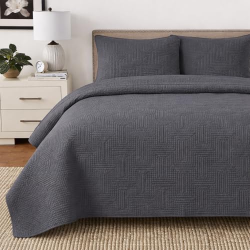 Cozy Line Home Fashions 100% Cotton Quilt Set, Charcoal Gray, Queen