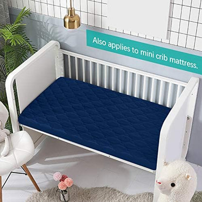 Pack and Play Mattress Protector Sheets Fitted Waterproof for Playard, Navy