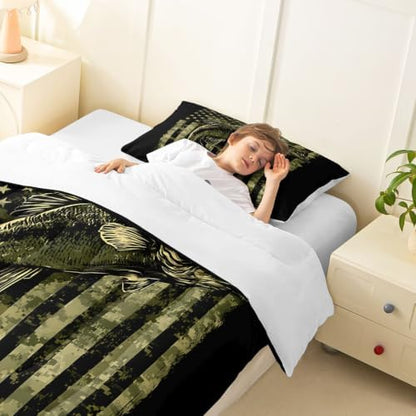 Feelyou Bass Fish Comforter Set King Size 3Pcs for Women Men