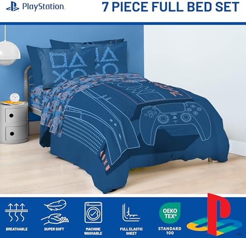 Jay Franco Kids Bed Set, Blue, PlayStation, 7 Piece Full