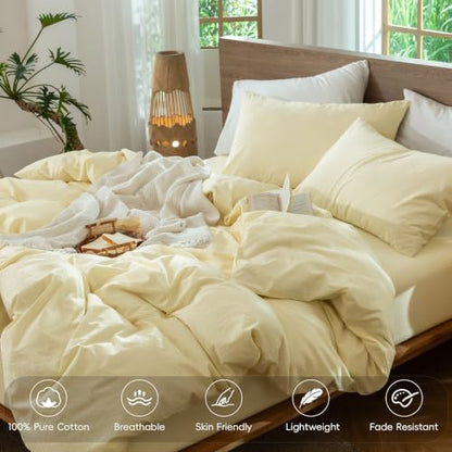 MooMee Striped Duvet Cover Set 100% Washed Cotton Linen Like King