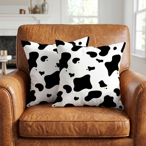 TOMWISH Black and White Cow Print Throw Pillow Cover 16x16 Inch Set of 2