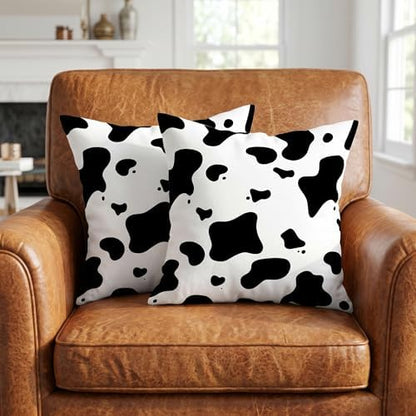TOMWISH Black and White Cow Print Throw Pillow Cover 16x16 Inch Set of 2