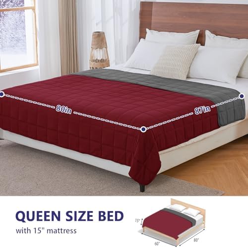 yescool King Size Weighted Blanket for Adults 25lbs, 80” x 87”, Red Grey