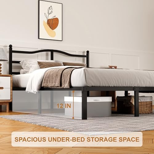 Snaye 14 Inch Full Size Bed Frame with Headboard, Heavy Duty Metal Platform Bed Frame Full Size Mattress Foundation with Sturdy Steel Slats, Easy Assembly Noise Free