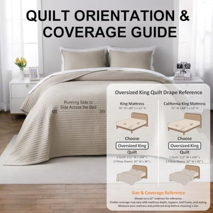 Oversized Queen Quilt Set 102 x 106 in, Lightweight, Oatmeal