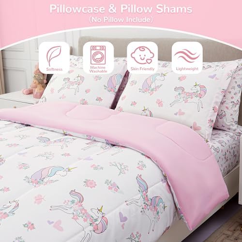 Viviland Kids Full Bedding Sets, Girls Comforter, White Unicorn