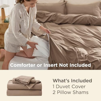 Bedsure Prewashed Cal King Duvet Cover, Cotton-Like Soft Bedding Set, Brown