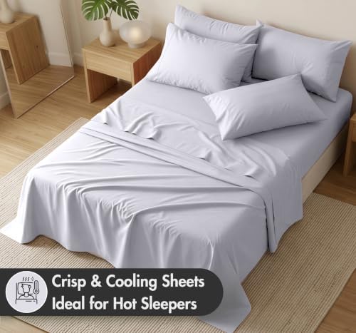 RUVANTI 100% Cotton California King Sheet Set, Percale Sheets, Cloud Gray