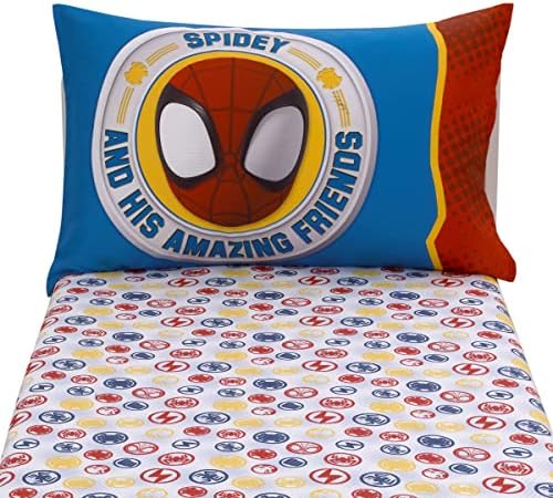 Marvel Spidey and His Amazing Friends Blue, Red, Yellow, and Green, Team Up 2 Piece Toddler Sheet Set