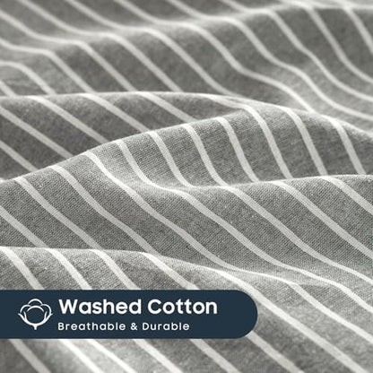 Wake In Cloud Striped Cotton Duvet Cover Set, Grey, Twin/Twin XL