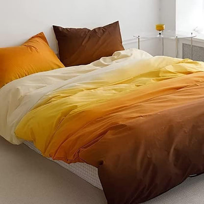 Houseri King Comforter Set Gradient Orange, 3 Piece Aesthetic Yellow Gold Brown Bedding Sets King Size for Women Men Artistic Sunset Color Light Dark Yellow Ombre Bedding Sets King Comfy Soft Quilts