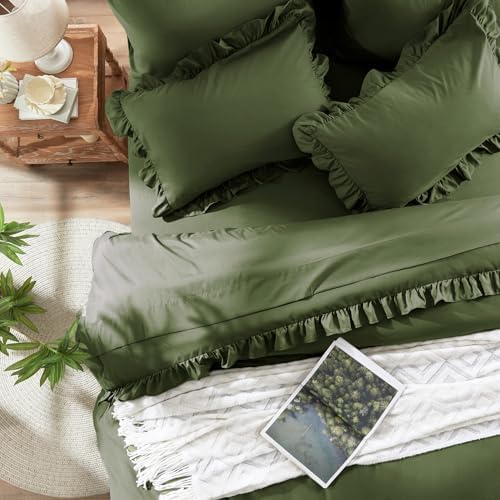Anluoer Queen Comforter Set 7 Piece, Ruffle Bed in a Bag Queen Bedding Sets