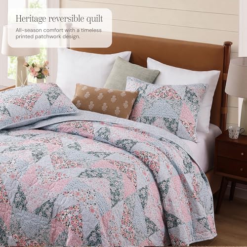 Queen Quilt Set-3 Pieces Soft Bedding Lightweight Floral Patchwork Coverlet