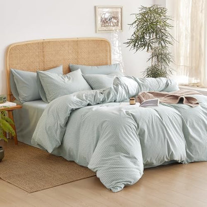 Wake In Cloud Striped Cotton Duvet Cover Set, Greyish Blue, King