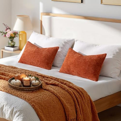 MIULEE Fall Decorative Lumbar Throw Pillow Covers 12x20 Burnt Orange 2 Pack