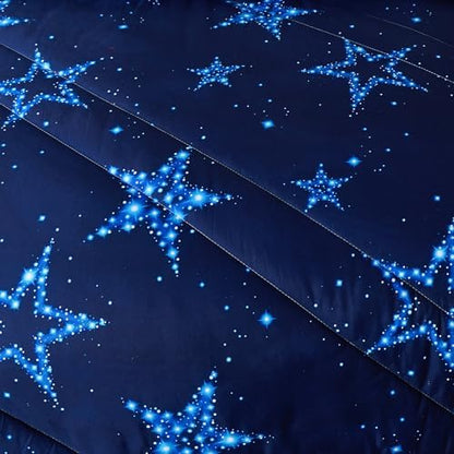 Caressma Blue Comforter Set Star Queen Size 3pcs with Pillowcases