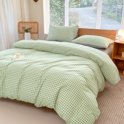 NSNLGSGC Sage Green Gingham Duvet Cover Set, Twin