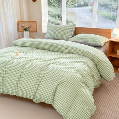 NSNLGSGC Sage Green Gingham Duvet Cover Set, King